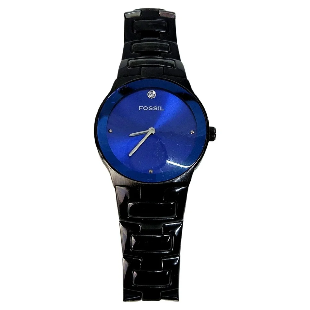 Fossil Arkitekt FS-4281 Watch Black Steel Blue Diamond Dial Minimalist EUC Mens